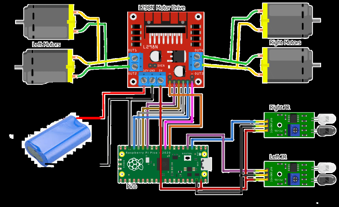 Stage 4 circuit diagram for the line-following robot
